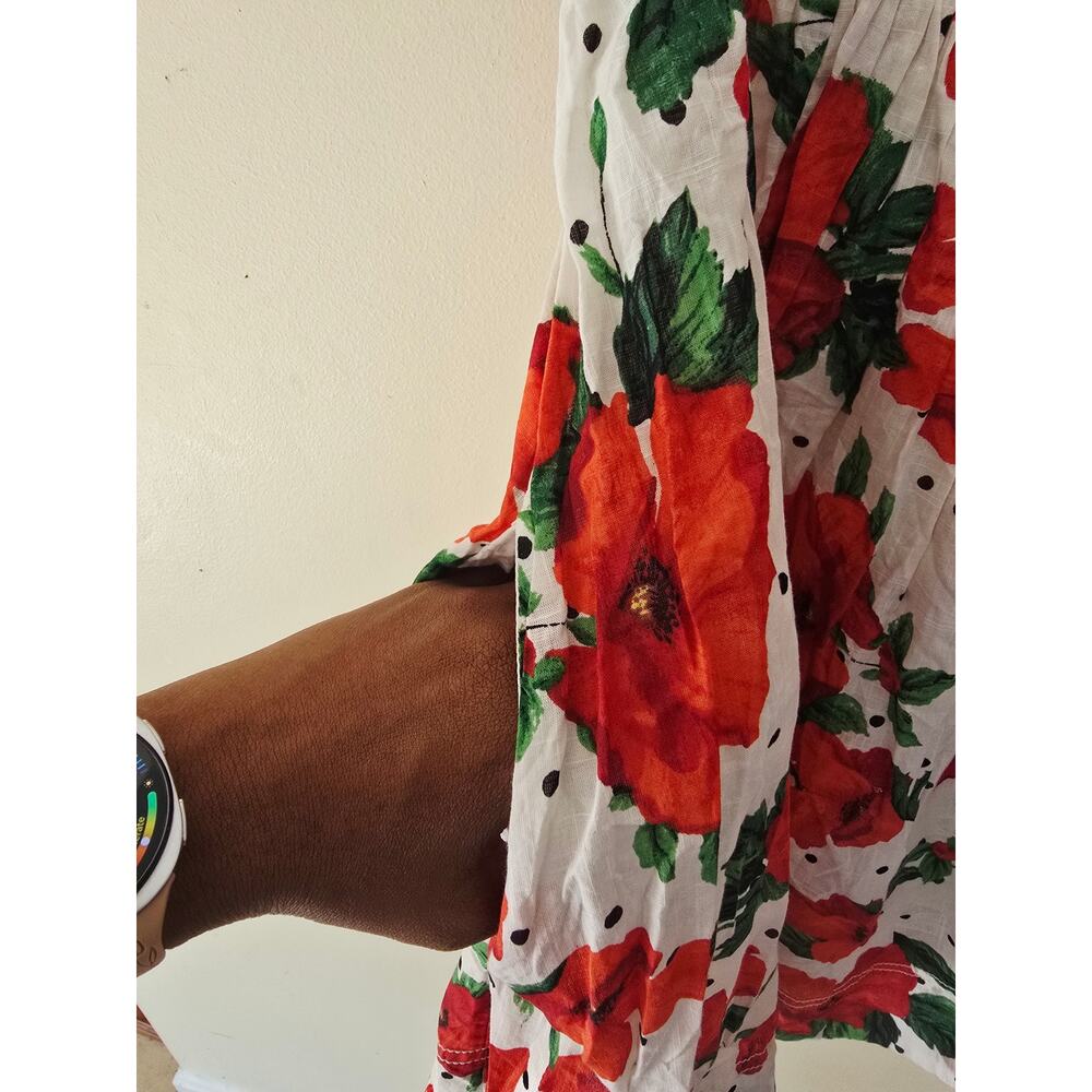 Anthropologie Maeve Floral Square Neck Smocked Babydoll Mini Dress Red M - Picture 7 of 12
